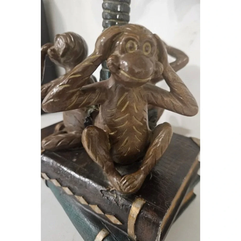 Vintage Style Three Wise Monkeys Palm Tree Resin Candle Holder